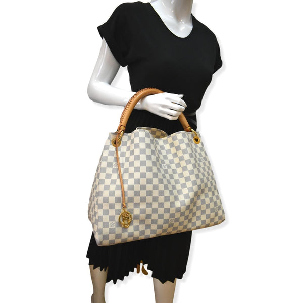 LOUIS VUITTON Artsy MM Damier Azur Hobo Bag White
