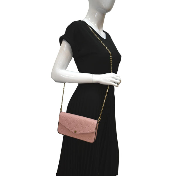 LOUIS VUITTON Pochette Felicie Monogram Leather Chain Wallet Pink