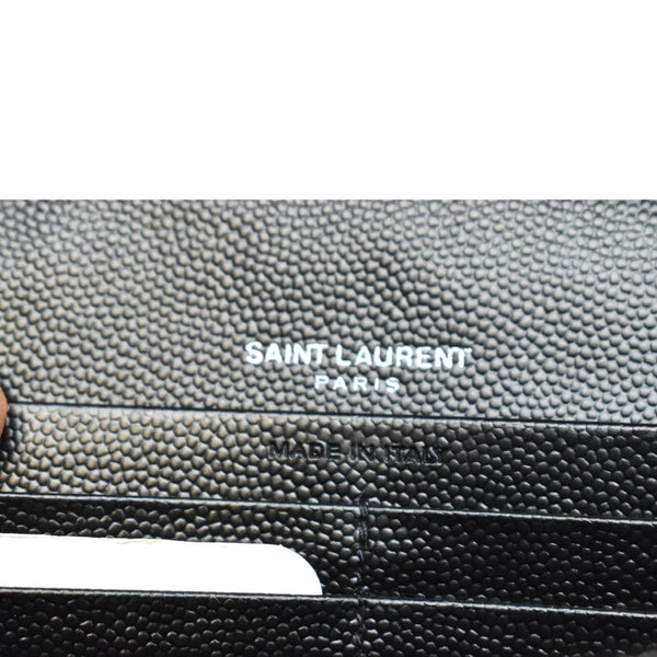 Yves Saint Laurent Embossed Leather Wallet on Chain Shoulder Bag Black