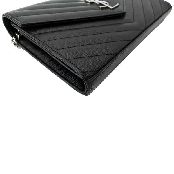 Yves Saint Laurent Embossed Leather Wallet on Chain Shoulder Bag Black