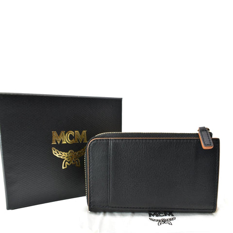MCM Aren Mini Embossed Monogram Zip Wallet Black