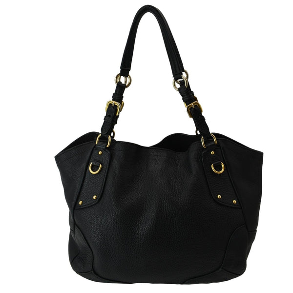 PRADA Vitello Daino Pebbled Leather Tote Bag Black