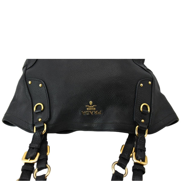 PRADA Vitello Daino Pebbled Leather Tote Bag Black