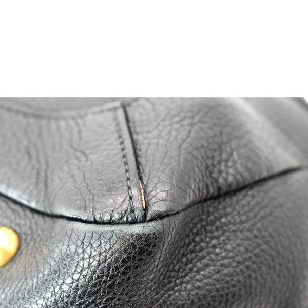 PRADA Vitello Daino Pebbled Leather Tote Bag Black