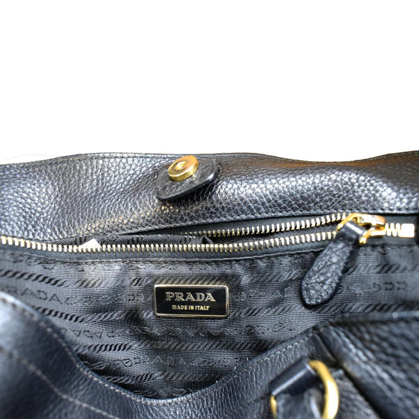 PRADA Vitello Daino Pebbled Leather Tote Bag Black