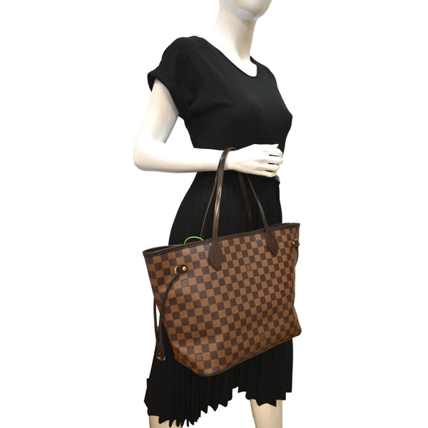 LOUIS VUITTON Neverfull MM Damier Ebene Shoulder Bag Brown