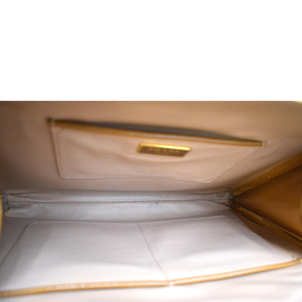 PRADA Vernice Pyramid Saffiano Leather Top Handle Bag Brown