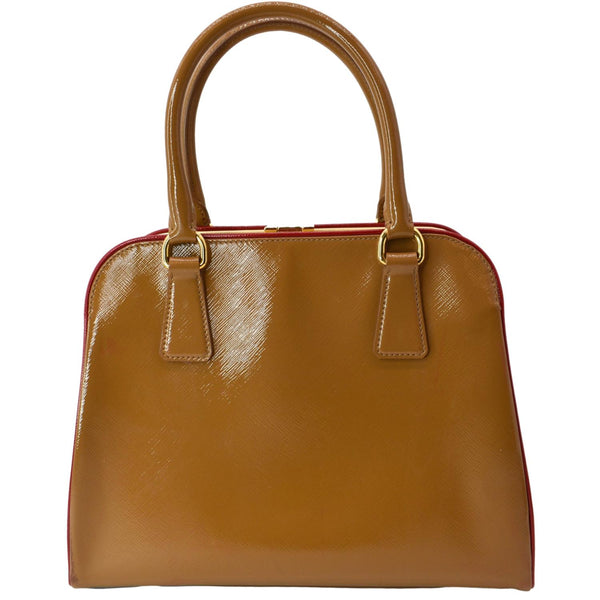 PRADA Vernice Pyramid Saffiano Leather Top Handle Bag Brown