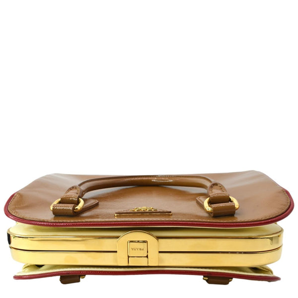 PRADA Vernice Pyramid Saffiano Leather Top Handle Bag Brown