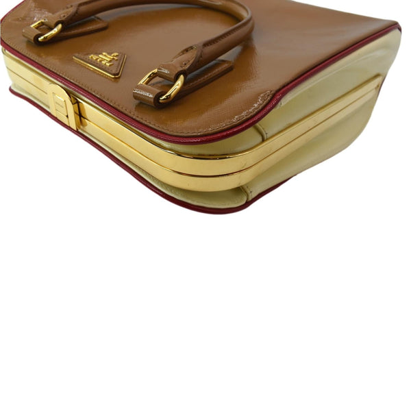 PRADA Vernice Pyramid Saffiano Leather Top Handle Bag Brown