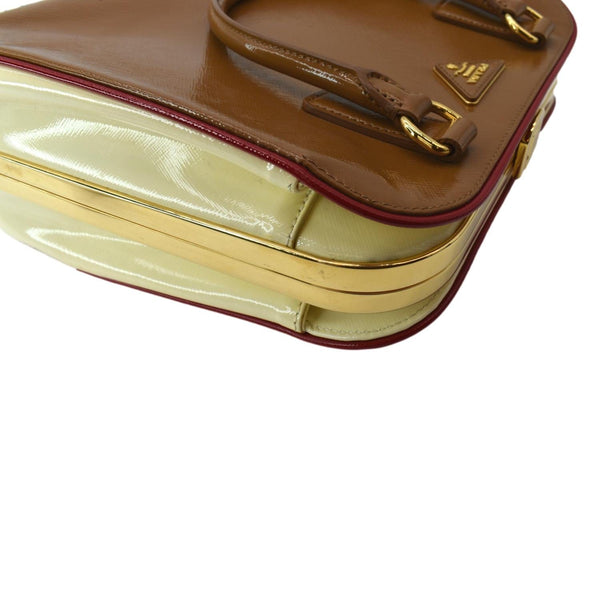 PRADA Vernice Pyramid Saffiano Leather Top Handle Bag Brown