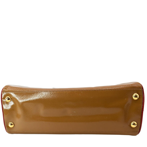 PRADA Vernice Pyramid Saffiano Leather Top Handle Bag Brown