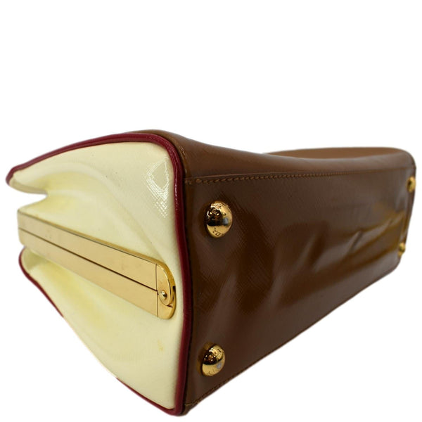 PRADA Vernice Pyramid Saffiano Leather Top Handle Bag Brown