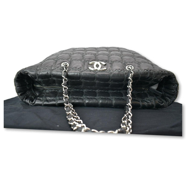 CHANEL GST Tweed Double Stitch Lambskin Leather Tote Bag Black