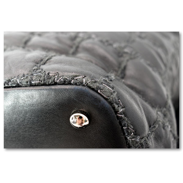 CHANEL GST Tweed Double Stitch Lambskin Leather Tote Bag Black