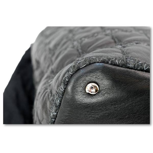 CHANEL GST Tweed Double Stitch Lambskin Leather Tote Bag Black