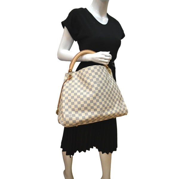 LOUIS VUITTON Artsy MM Damier Azur Hobo Bag White