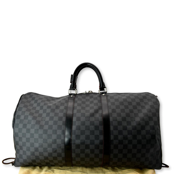 LOUIS VUITTON Keepall 55 Damier Graphite Bandouliere Travel Bag Black