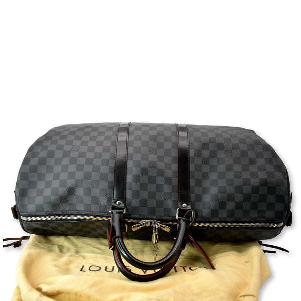 LOUIS VUITTON Keepall 55 Damier Graphite Bandouliere Travel Bag Black