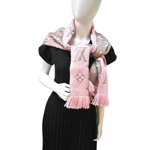 LOUIS VUITTON Logomania Pink Wool Silk Scarf