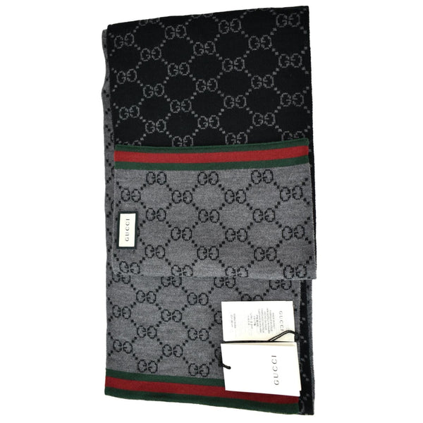 GUCCI GG Logo Wool Scarf Grey Black 325806