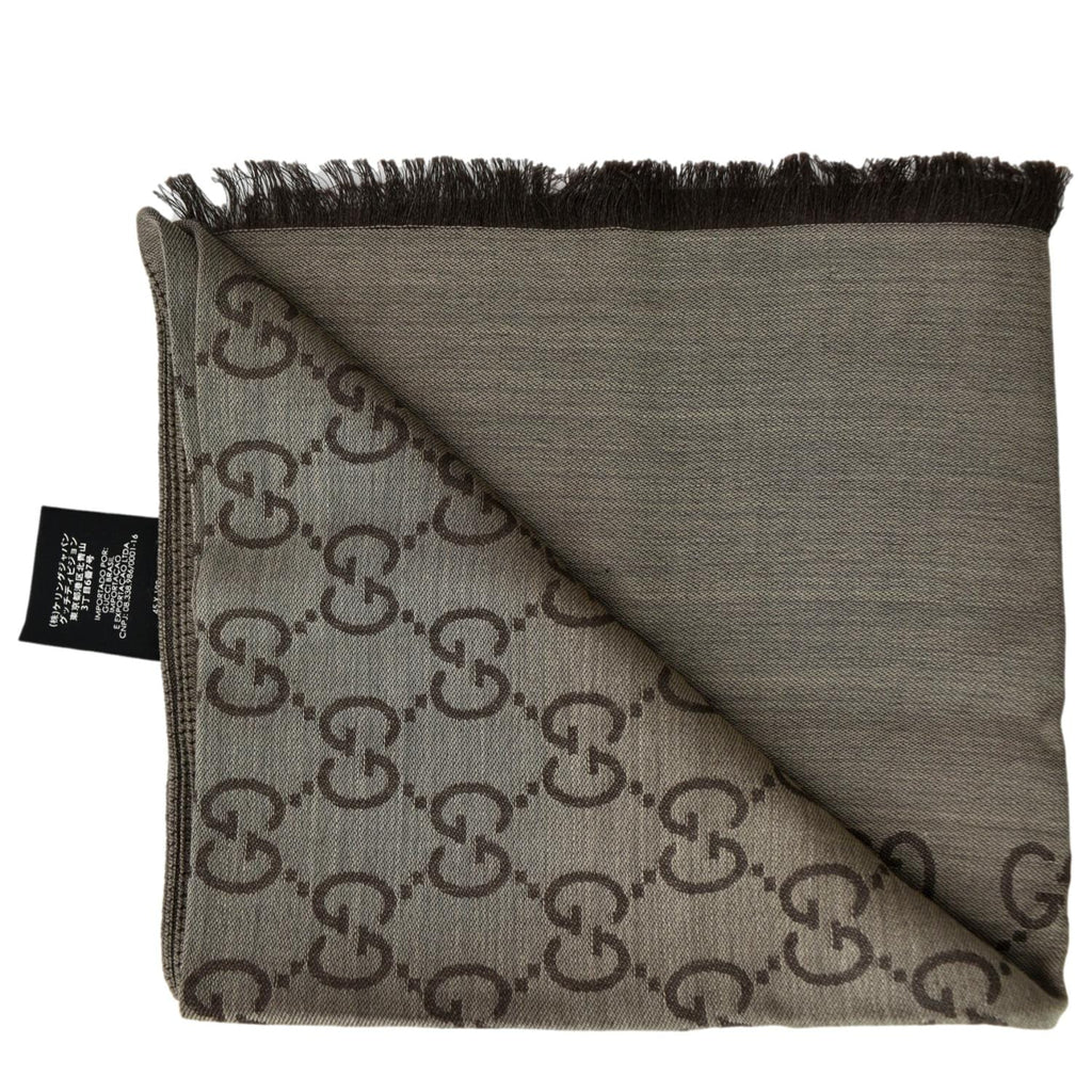 GUCCI Brown Wool Silk Shawl Scarf