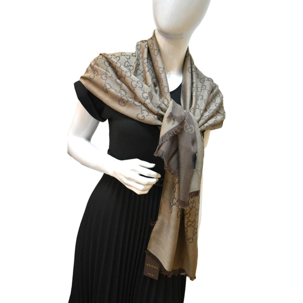 GUCCI Brown Wool Silk Shawl Scarf