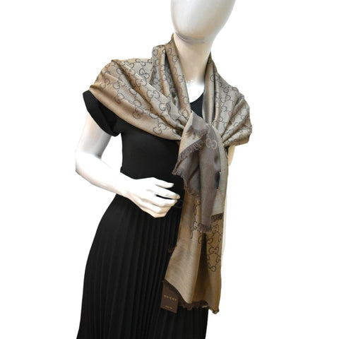 GUCCI Brown Wool Silk Shawl Scarf