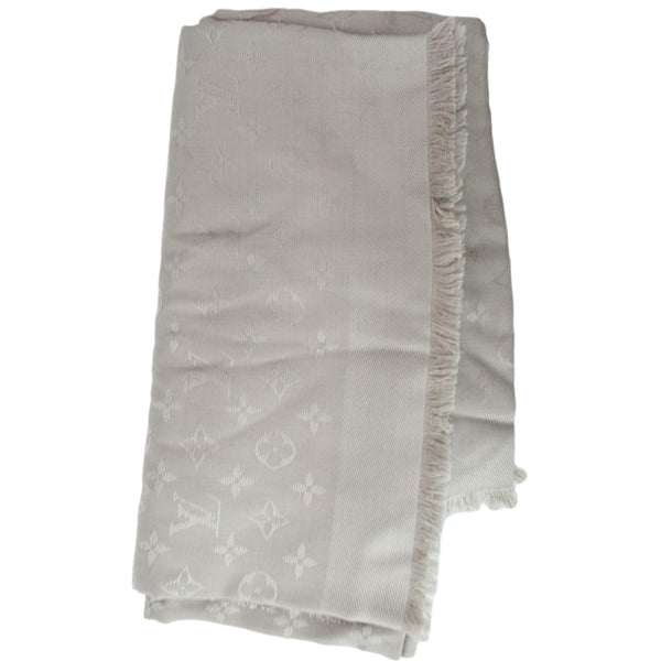 LOUIS VUITTON Monogram Shawl Grey Silk