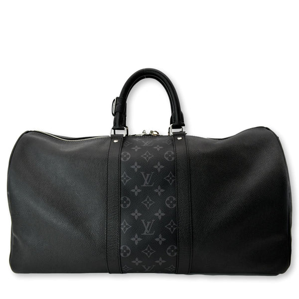 LOUIS VUITTON Keepall 50 Bandouliere Monogram Taiga Leather Travel Bag Black - Hot Deals