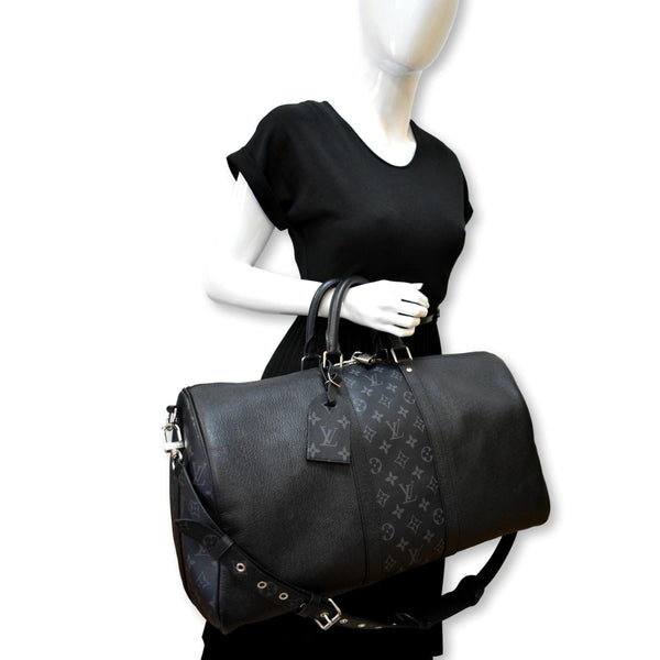 LOUIS VUITTON Keepall 50 Bandouliere Monogram Taiga Leather Travel Bag Black - Hot Deals