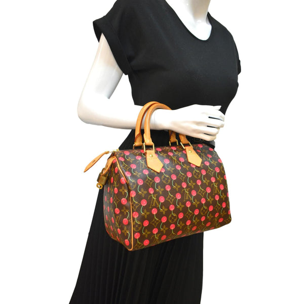 LOUIS VUITTON Cherry Speedy 25 Monogram Canvas Tote Brown