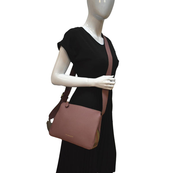 BURBERRY Helmsley House Check Grained Leather Crossbody Bag Pink