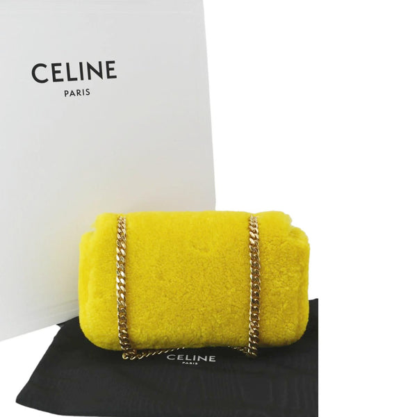 CELINE Triomphe Fluffy Shearling Shoulder Bag Yellow
