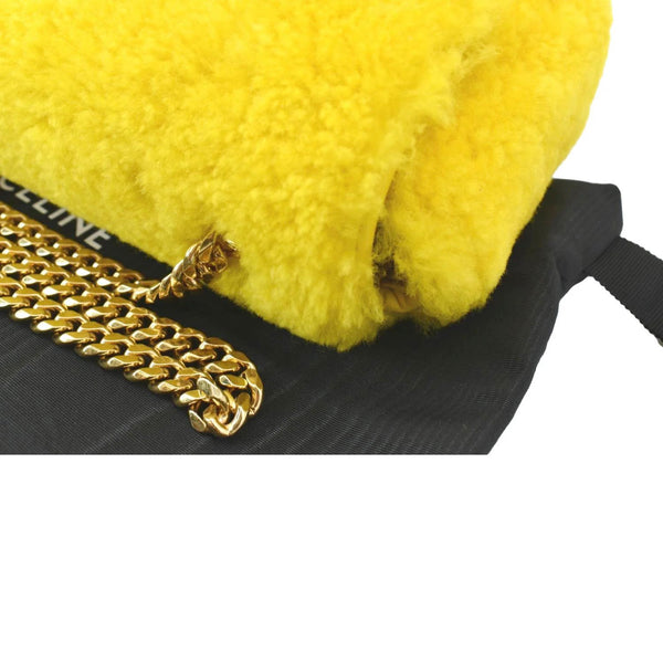 CELINE Triomphe Fluffy Shearling Shoulder Bag Yellow