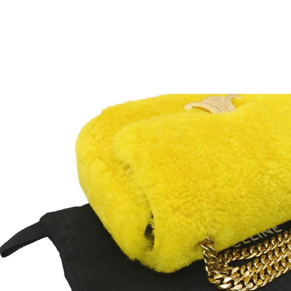 CELINE Triomphe Fluffy Shearling Shoulder Bag Yellow