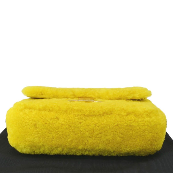 CELINE Triomphe Fluffy Shearling Shoulder Bag Yellow