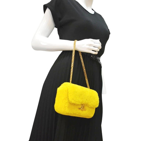 CELINE Triomphe Fluffy Shearling Shoulder Bag Yellow