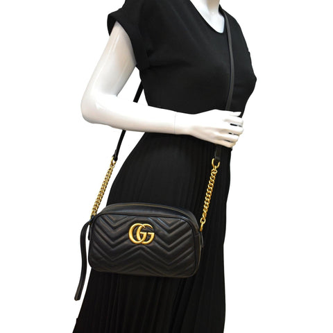 GUCCI GG Marmont Matelasse Small Leather Crossbody Bag Black 447632