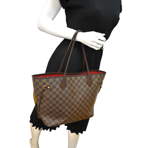 LOUIS VUITTON Neverfull MM Damier Ebene Shoulder Tote Bag Brown