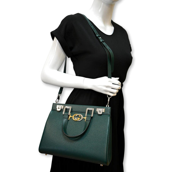 GUCCI Zumi Small Top Handle Leather Shoulder Bag Green 569712