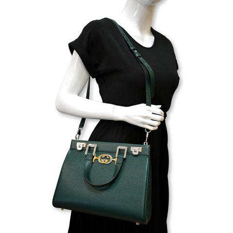 GUCCI Zumi Small Top Handle Leather Shoulder Bag Green 569712
