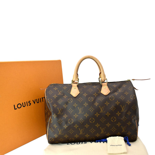 LOUIS VUITTON Speedy 35 Monogram Canvas Satchel Bag Brown