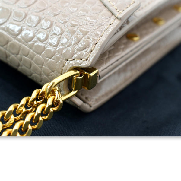 YVES SAINT LAURENT Cassandra Top Handle Embossed Shoulder Bag Beige