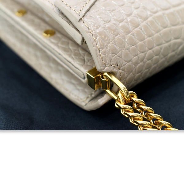 YVES SAINT LAURENT Cassandra Top Handle Embossed Shoulder Bag Beige