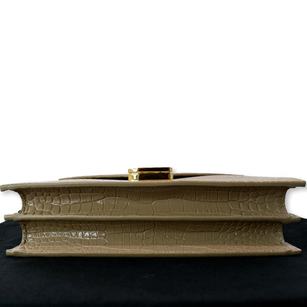 YVES SAINT LAURENT Cassandra Top Handle Embossed Shoulder Bag Beige