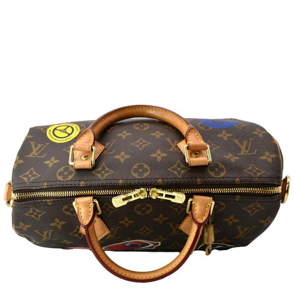 LOUIS VUITTON Speedy Bandouliere 30 World Tour Monogram Canvas Satchel Brown
