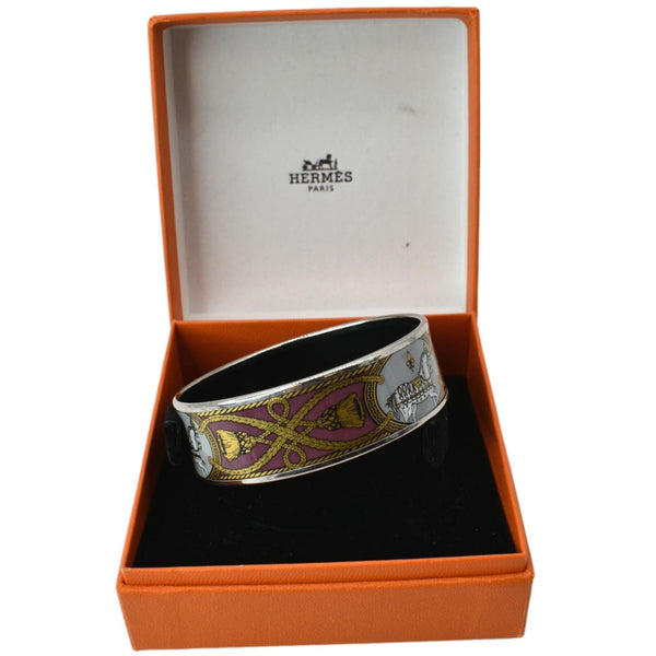 HERMES Enamel Printed Bangle Bracelet Silver