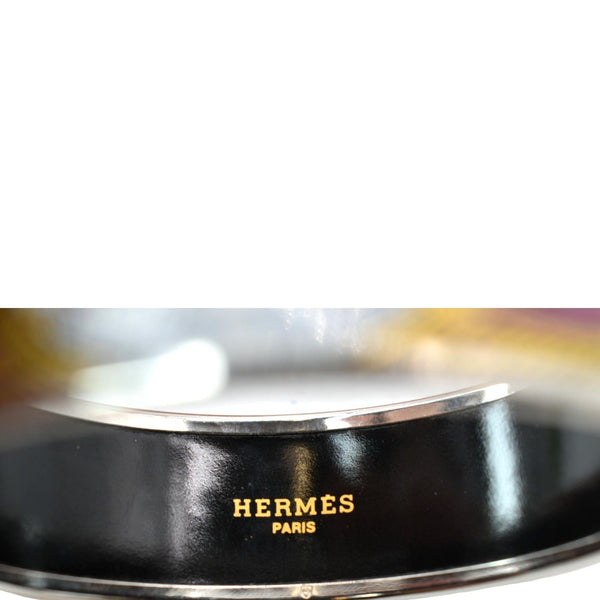 HERMES Enamel Printed Bangle Bracelet Silver