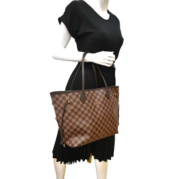 LOUIS VUITTON Neverfull MM Damier Ebene Tote Bag Brown